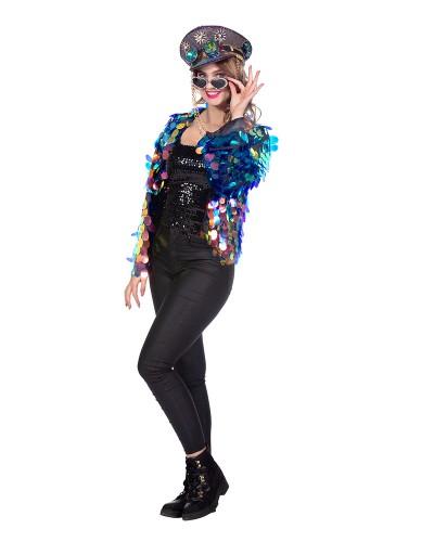 Veste courte à sequins bleu et or