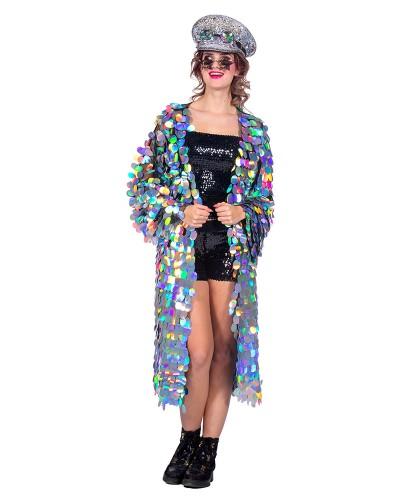 Veste longue à sequins argent