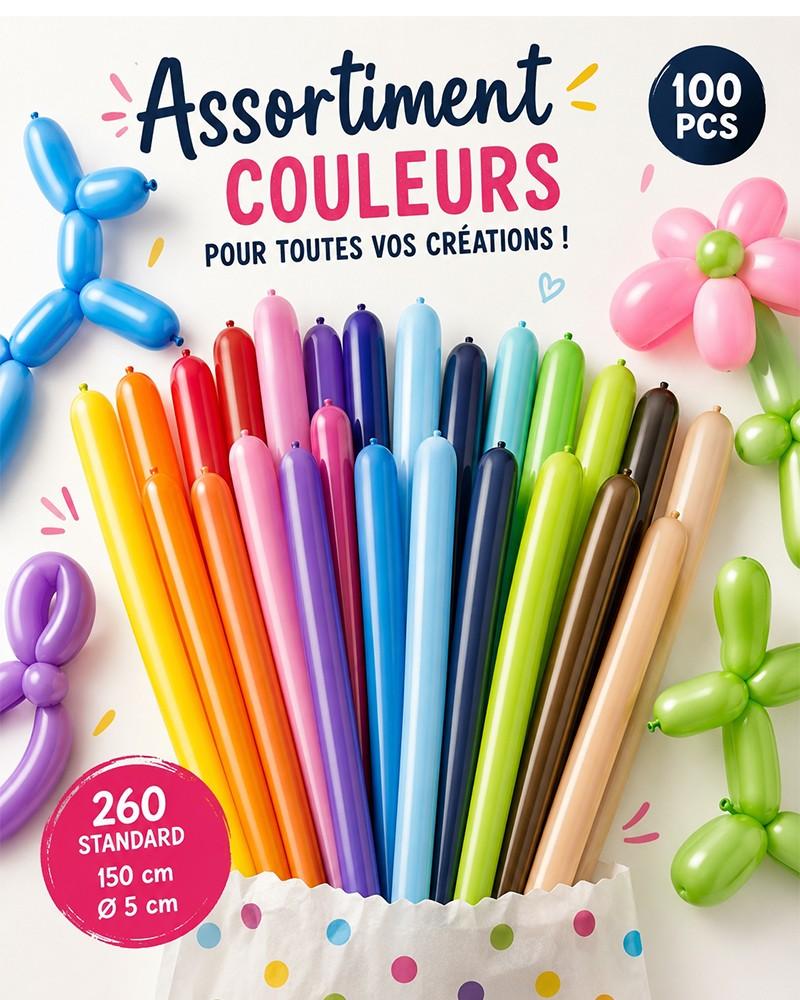 Ballon de modelage 260 couleurs assortiment standard 100 pcs Ballon de modelage 260 couleurs assortiment standard 100 pcs
