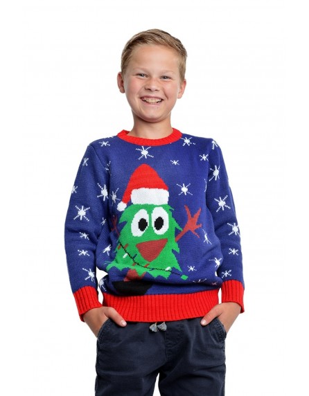 PULL NOËL BLEU ARBRE DE NOËL