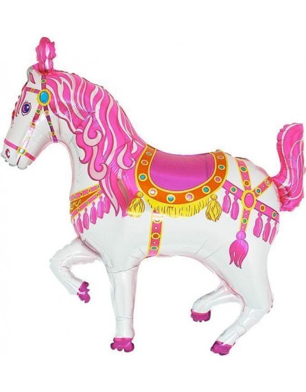 Ballon aluminium cheval de manège rose